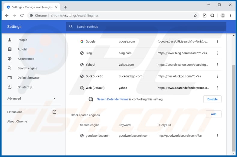 Eliminando fileconvertpro.co como motor de búsqueda predeterminado de Google Chrome