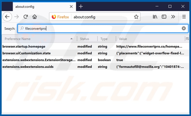 Eliminando fileconvertpro.co como motor de búsqueda predeterminado de Mozilla Firefox