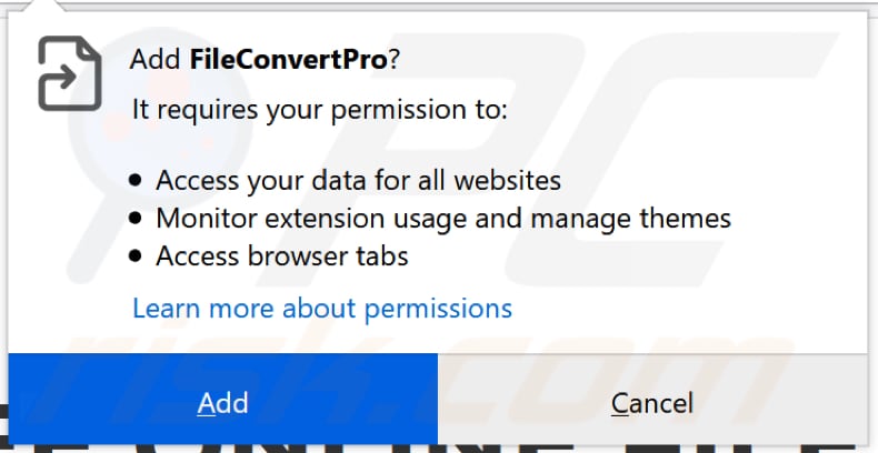 FileConvertPro solicitando permisos para acceder a los datos en Firefox