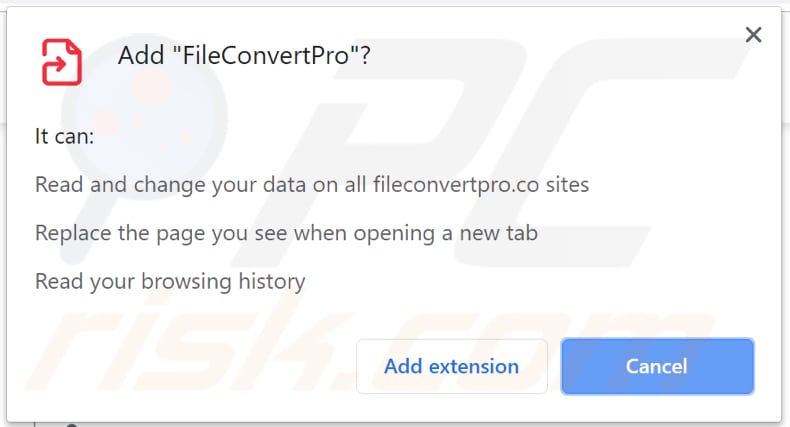 FileConvertPro solicitando permisos para acceder a los datos en Chrome