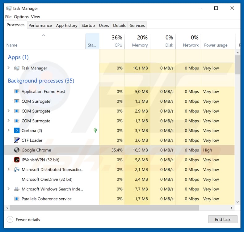 Hakbit ransomware in Task Manager