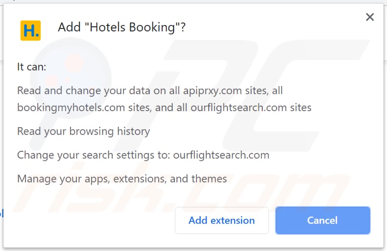 Hotels Booking solicitando acceso a diferentes datos en Chrome