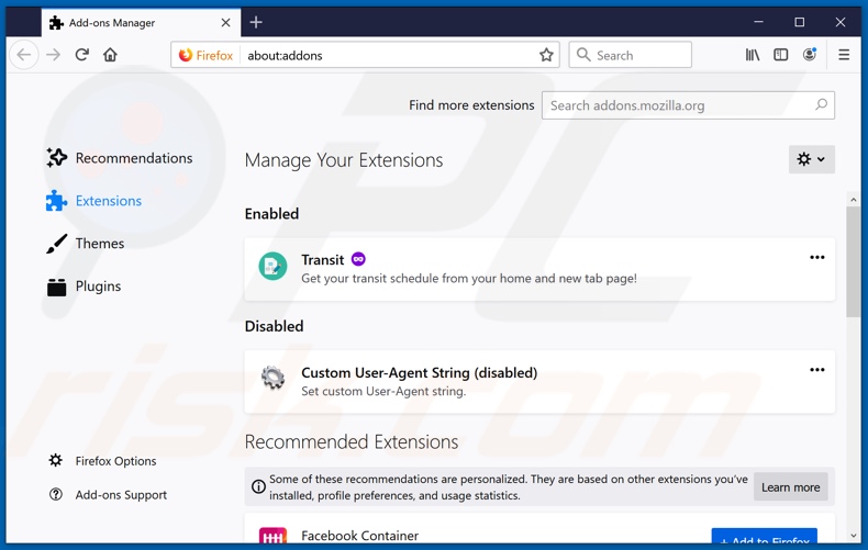 Eliminando las extensiones fraudulentas en Mozilla Firefox paso 2