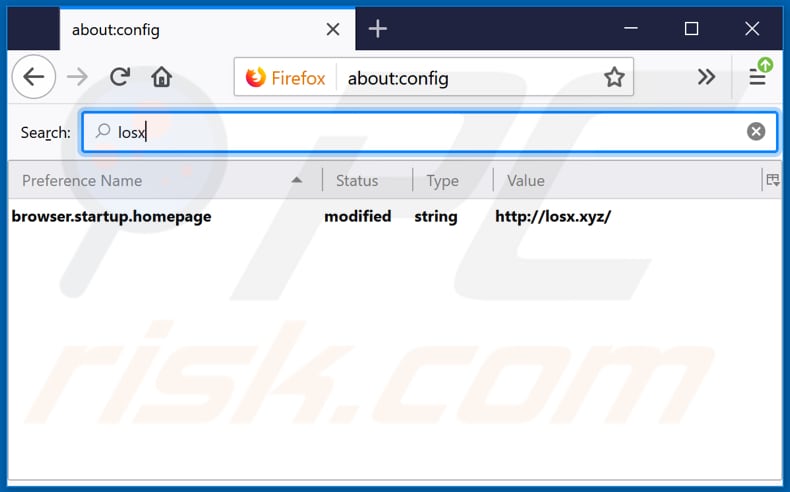 Eliminando losx.xyz del motor de búsqueda por defecto de Mozilla Firefox