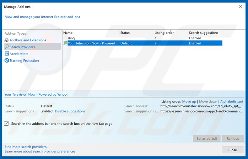 Eliminando losx.xyz del motor de búsqueda por defecto de Internet Explorer