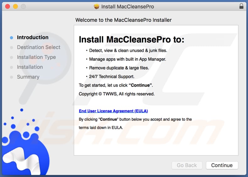 Configuración de instalación de MacCleansePro
