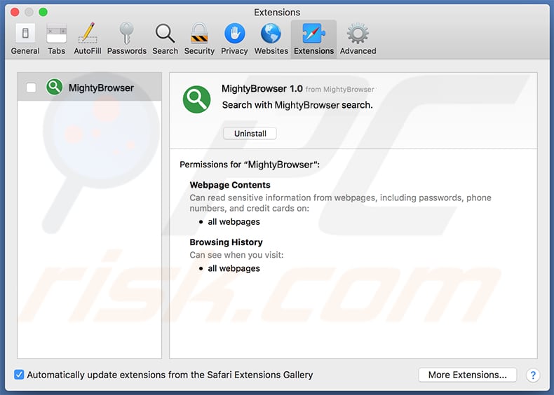 Extensión de Safari MightyBrowser