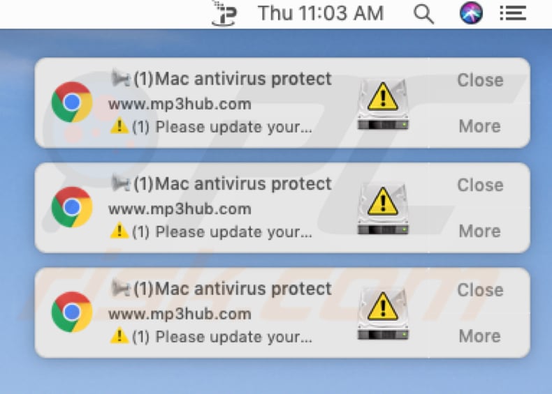 Notificaciones de mp3hub.com en MacOS