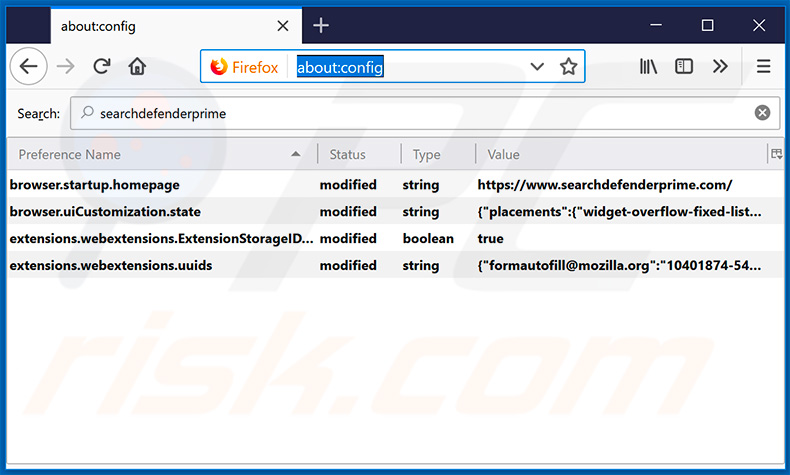 Eliminando searchdefenderprime.com del motor de búsqueda predeterminado de Mozilla Firefox