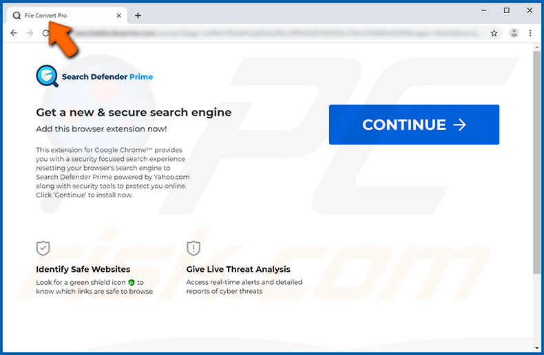 Secuestrador de navegador File Convert Pro promoviendo Search Defender Prime