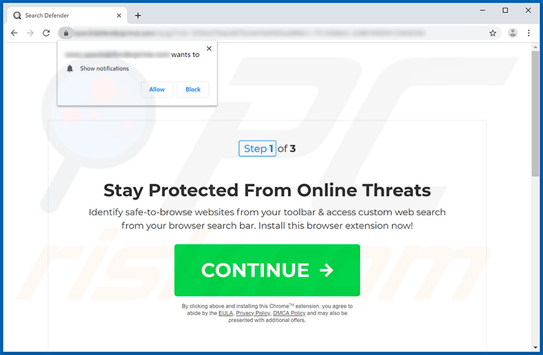 Sitio web usado para promover el secuestrador de navegadores Search Defender Prime