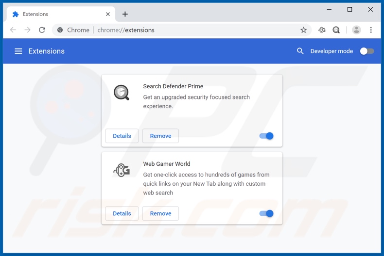 Eliminando las extensiones relacionadss a webgamerworld.com de Google Chrome