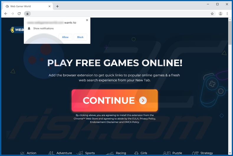 Sitio web usado para promover el secuestrador de navegadores Web Gamer World