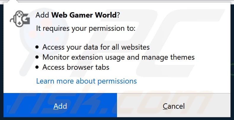 Web Gamer World solicitando permisos (Firefox)