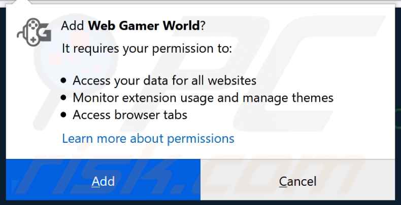 Web Gamer World solicitando permisos (Firefox)