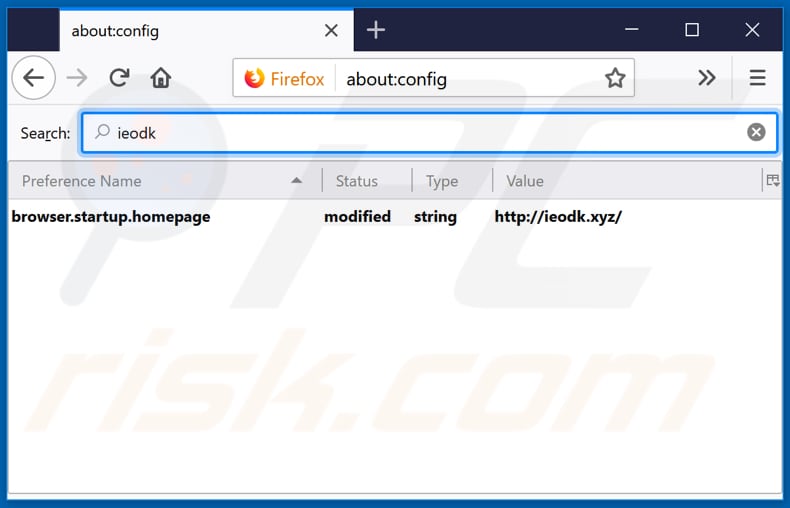 Eliminando ieodk.xyz del motor de búsqueda predeterminado de Mozilla Firefox