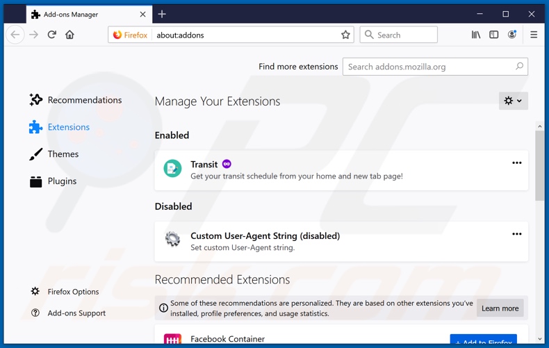 Eliminando las extensiones relacionadas a search.landslidesearch.com de Mozilla Firefox