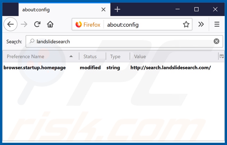 Eliminando search.landslidesearch.com del motor de búsqueda predeterminado de Mozilla Firefox