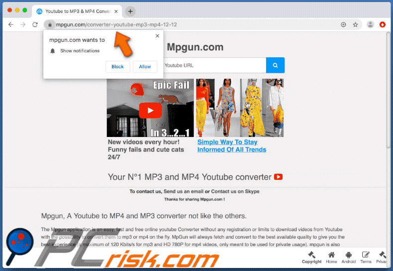 Apariencia del sitio web mpgun[.]com (GIF)
