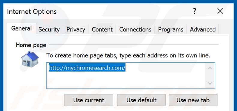 Eliminando mychromesearch.com de la página de inicio de Internet Explorer