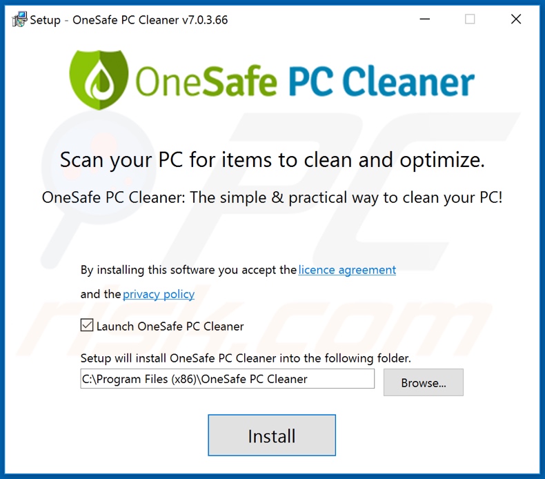 Configuración de instalación OneSafe PC Cleaner