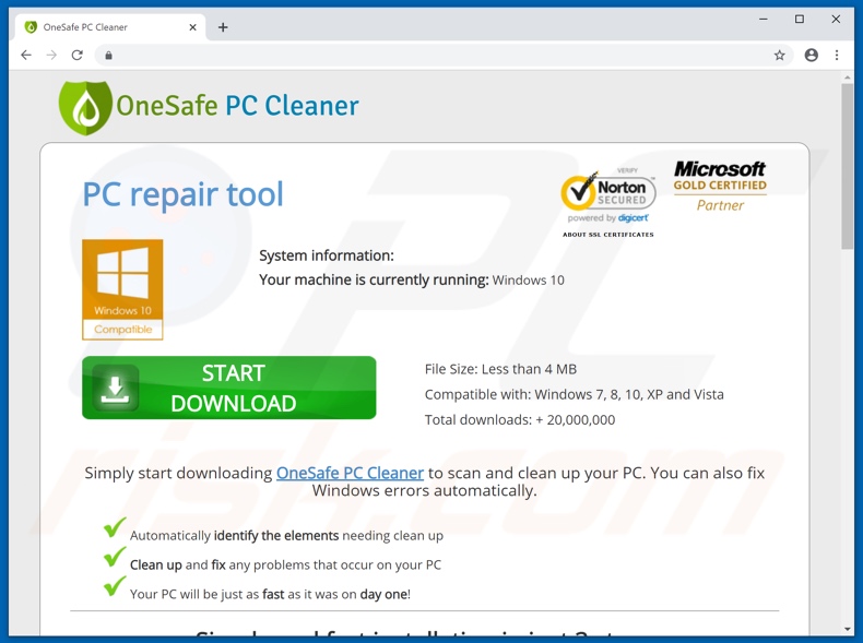 Aplicación OneSafe PC Cleaner