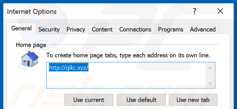Eliminando qikc.xyz de la página de inicio de Internet Explorer