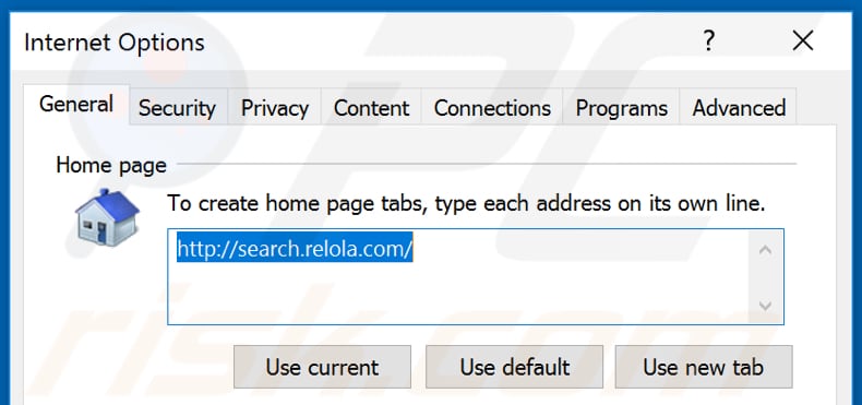 Eliminando search.relola.com de la página de inicio de Internet Explorer