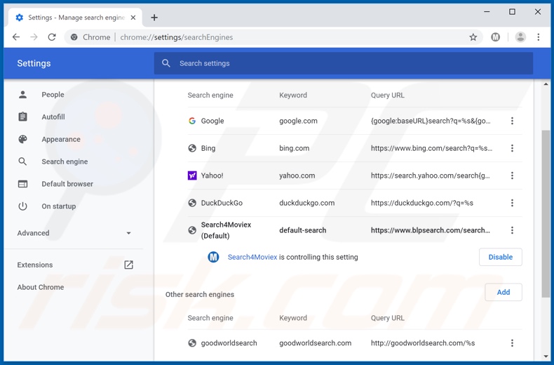 Eliminando blpsearch.com del motor de búsqueda predeterminado de Google Chrome