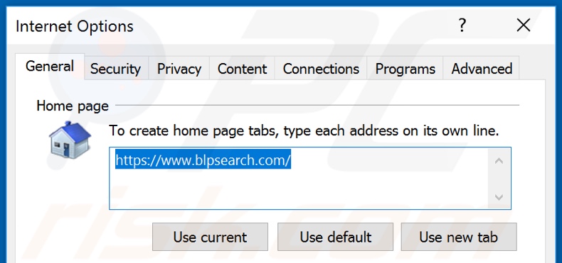 Eliminando blpsearch.com de la página de inicio de Internet Explorer