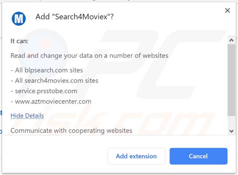 Search4moviex solicitando permisos