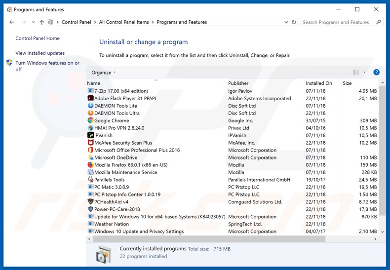 Desinstalación del secuestrador del navegador Search4Moviex a través del Panel de Control