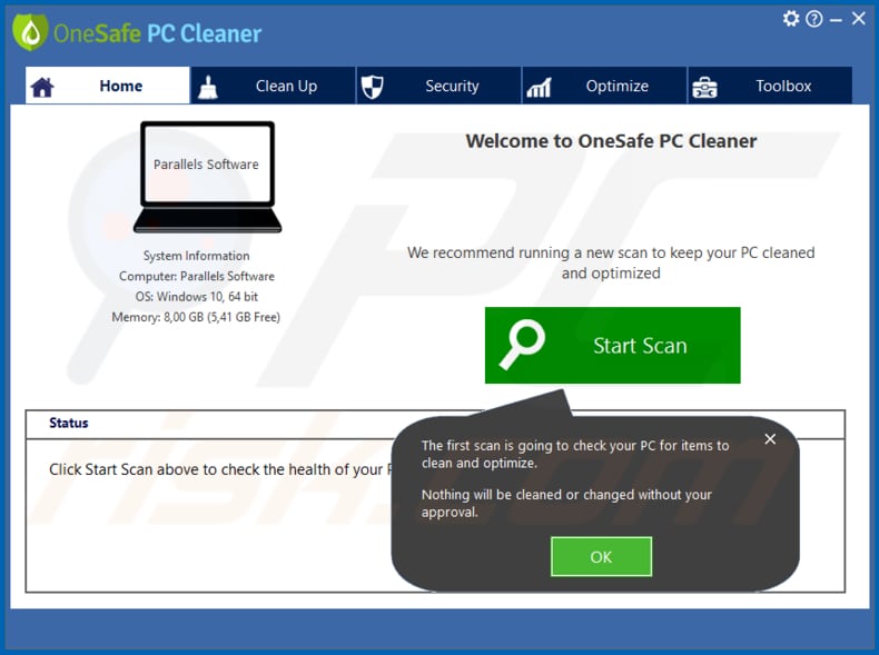 Aplicación potencialmente no deseada OneSafe PC Cleaner
