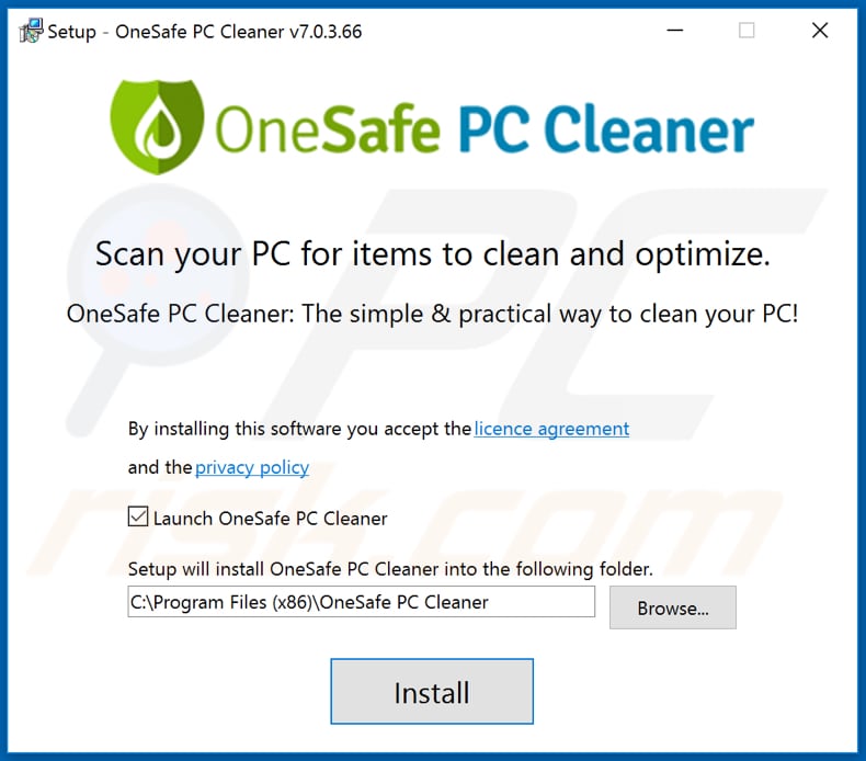 Configuración de instalación de OneSafe PC Cleaner