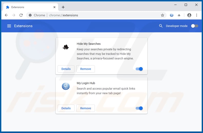 Eliminando las extensiones de Google Chrome relacionadas con hp.hmyloginhub.co