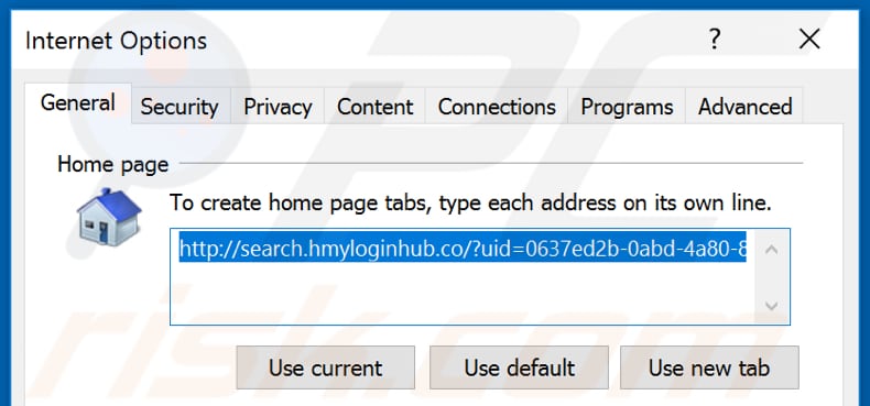Eliminando hp.hmyloginhub.co de la página de inicio de Internet Explorer