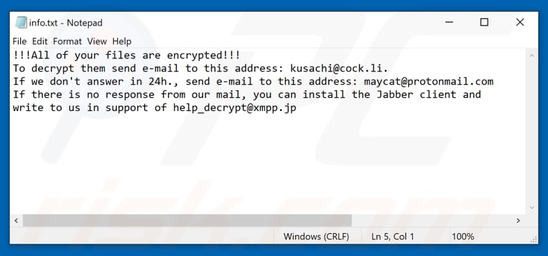Archivo de texto Adair ransomware (info.txt)