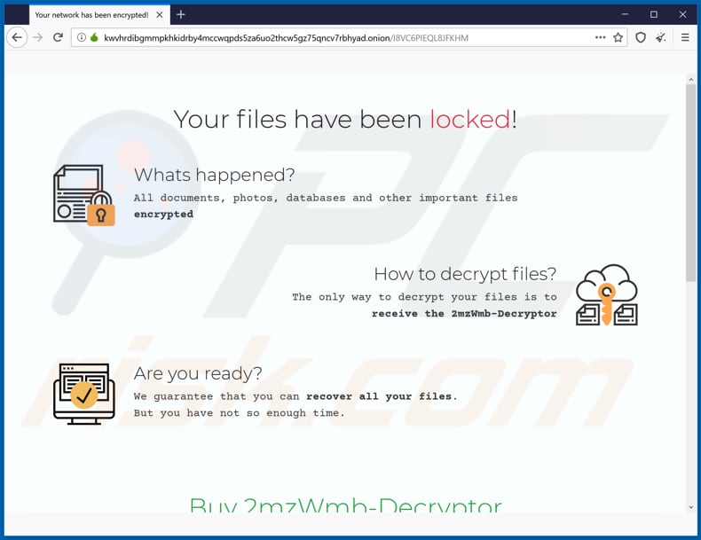 Segunda página Ako del sitio web en Tor del ransomware