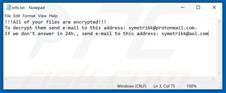 Archivo de texto Bablo ransomware (info.txt)