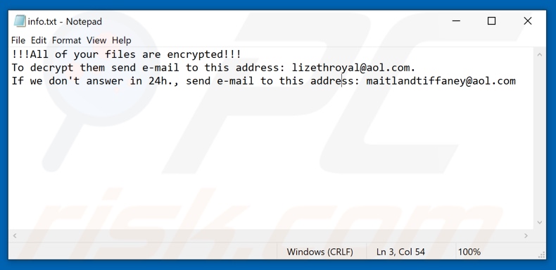 Archivo de texto Dever ransomware (info.txt)