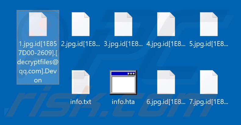 Captura de pantalla de archivos cifrados por Devon (extensión .Devon)