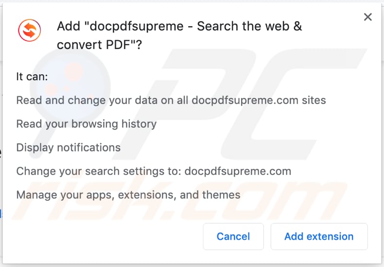 docpdfsupreme solicita un permiso para leer y cambiar varios datos