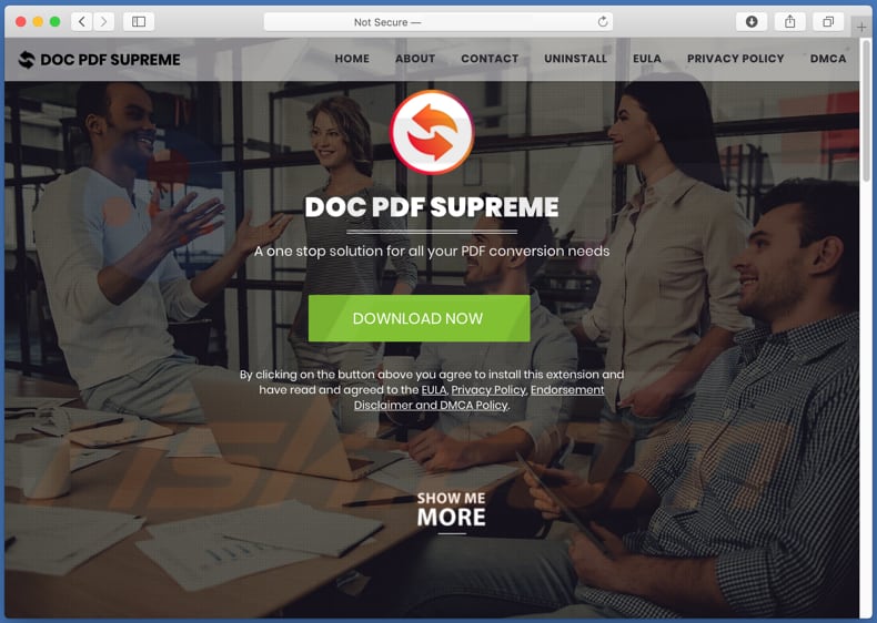 Sitio web dudoso utilizado para promocionar doctopdfsupreme.com