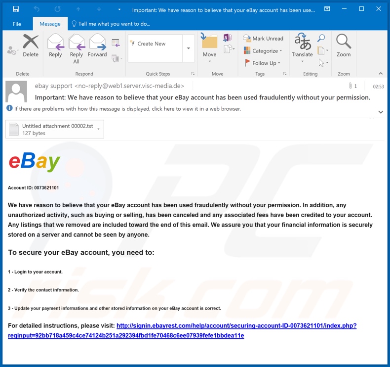 Campaña de spam de la estafa por email de eBay