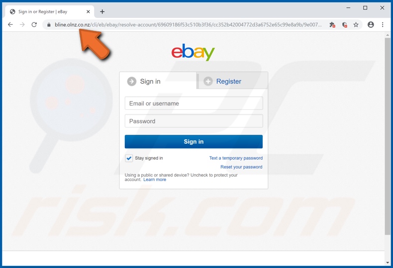 Sitio web de phishing promovido por la estafa por email de eBay