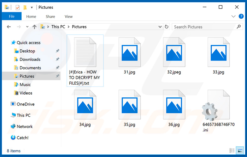 Archivos encriptados por el ransomware Erica 3.0.1