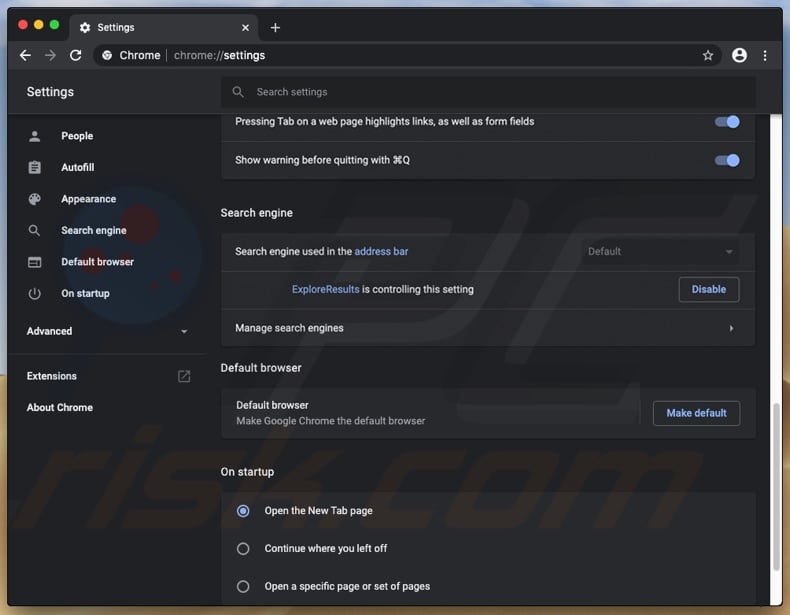 ExploreSearchResults adware hijacked Chrome settings