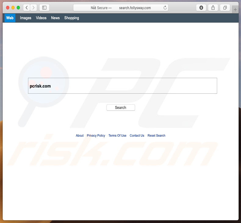 Secuestrador del navegador search.follysway.com en una computadora Mac