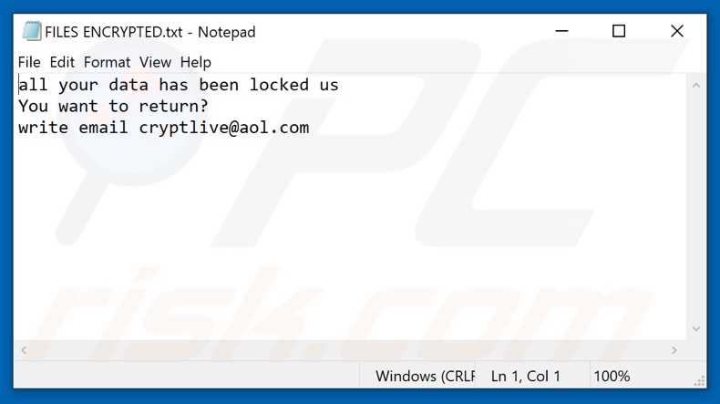 Archivo de texto de ransomware LIVE (FILES ENCRYPTED.txt)