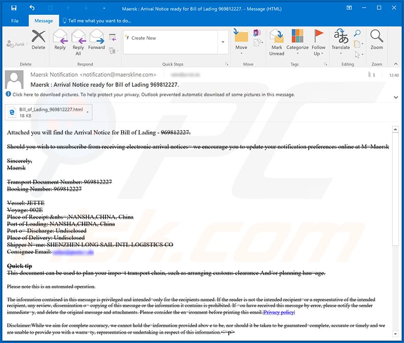 Email no deseado de Maersk utilizado para phishing